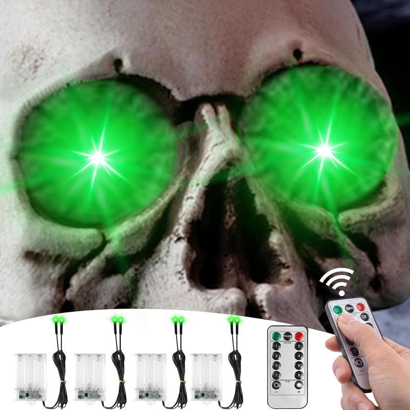 LCHUANG 4 Pack Halloween Decoration LED Glowing Light Up Skulls Eyes, Horror DIY Glowing Eyes Lights Battery Operated for Halloween Decoration Masks, Skulls, Pumpkin, Spider, Tombstone Props (Green) - Image 1